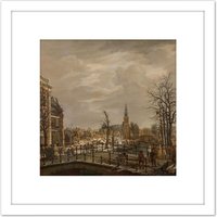 Artery8 Hansen The Rapenburg Leiden Cityscape Painting 8X8 Inch Square Wooden Framed Wall Art Print Picture with Mount in White