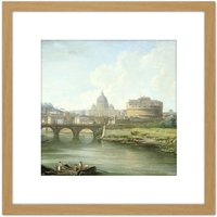 Artery8 Demachy View Of Castel Sant'Angelo Rome Painting 8X8 Inch Square Wooden Framed Wall Art Print Picture with Mount in Light Oak