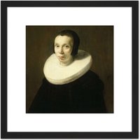 Artery8 De Vries Portrait Of A Woman Collar Painting 8X8 Inch Square Wooden Framed Wall Art Print Picture with Mount in Black