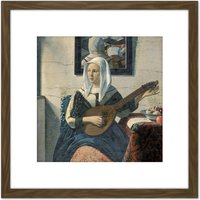 Artery8 Van Meegeren Woman Playing Cittern 8X8 Inch Square Wooden Framed Wall Art Print Picture with Mount in Brown