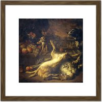 Artery8 Weenix Still Life Monkey Dog Dead Game 8X8 Inch Square Wooden Framed Wall Art Print Picture with Mount in Brown