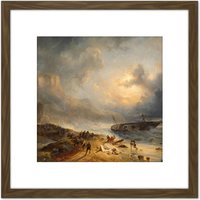 Artery8 Nuijen Shipwreck Off-A Rocky Coast 8X8 Inch Square Wooden Framed Wall Art Print Picture with Mount in Brown