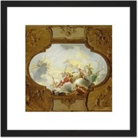 Artery8 De Wit Apotheosis Of Aeneas Ceiling Study 8X8 Inch Square Wooden Framed Wall Art Print Picture with Mount in Black