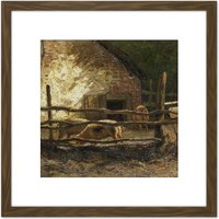 Artery8 Apol Pigs In A Sty Painting 8X8 Inch Square Wooden Framed Wall Art Print Picture with Mount in Brown