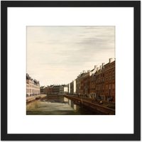 Artery8 Berckheyde The Golden Bend Amsterdam 8X8 Inch Square Wooden Framed Wall Art Print Picture with Mount in Black