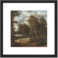 Artery8 Looten Forest Road Painting 8X8 Inch Square Wooden Framed Wall Art Print Picture with Mount in Black