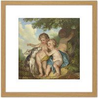 Artery8 Andriessen Three Children With Two Dogs 8X8 Inch Square Wooden Framed Wall Art Print Picture with Mount in Light Oak