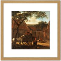 Artery8 Jan Both Farmyard Painting 8X8 Inch Square Wooden Framed Wall Art Print Picture with Mount in Light Oak