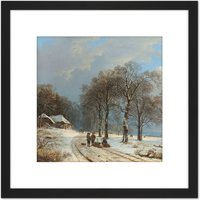 Artery8 Koekkoek Winter Landscape 8X8 Inch Square Wooden Framed Wall Art Print Picture with Mount in Black