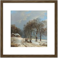 Artery8 Koekkoek Winter Landscape 8X8 Inch Square Wooden Framed Wall Art Print Picture with Mount in Brown