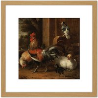 Artery8 D'Hondecoeter Poultry Yard 8X8 Inch Square Wooden Framed Wall Art Print Picture with Mount in Light Oak