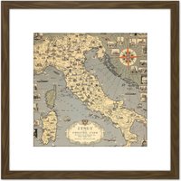 Artery8 1935 Ernest Dudley Chase Map Italy With Vatican City 8X8 Inch Square Wooden Framed Wall Art Print Picture with Mount in Brown