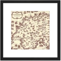 Artery8 1936 Ernest Dudley Chase Pictorial Map Switzerland 8X8 Inch Square Wooden Framed Wall Art Print Picture with Mount in Black