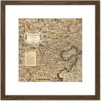 Artery8 1938 Ernest Dudley Chase Map Boston Massachusetts 8X8 Inch Square Wooden Framed Wall Art Print Picture with Mount in Brown