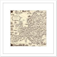 Artery8 1938 Ernest Dudley Chase Pictorial Map Of Europe 8X8 Inch Square Wooden Framed Wall Art Print Picture with Mount in White