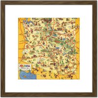 Artery8 Map Avey 1942 Arizona Welcomes You 8X8 Inch Square Wooden Framed Wall Art Print Picture with Mount in Brown