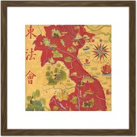 Artery8 Map Boucher 1945 Indochina Pictorial 8X8 Inch Square Wooden Framed Wall Art Print Picture with Mount in Brown