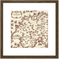Artery8 Map Ernest Dudley Chase 1936 Switzerland Pictorial 8X8 Inch Square Wooden Framed Wall Art Print Picture with Mount in Brown