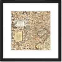 Artery8 Map Ernest Dudley Chase 1938 Boston Ma Pictorial 8X8 Inch Square Wooden Framed Wall Art Print Picture with Mount in Black