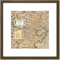 Artery8 Map Ernest Dudley Chase 1938 Boston Ma Pictorial 8X8 Inch Square Wooden Framed Wall Art Print Picture with Mount in Brown