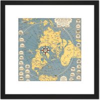 Artery8 Map Ernest Dudley Chase 1942 Aviation Flying Aeroplanes 8X8 Inch Square Wooden Framed Wall Art Print Picture with Mount in Black