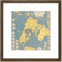 Artery8 Map Ernest Dudley Chase 1942 Aviation Flying Aeroplanes 8X8 Inch Square Wooden Framed Wall Art Print Picture with Mount in Brown