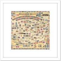 Artery8 Map Ernest Dudley Chase 1947 Stamps USA Pictorial 8X8 Inch Square Wooden Framed Wall Art Print Picture with Mount in White