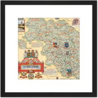 Artery8 Map Clegg 1946 West Riding Yorkshire Pictorial 8X8 Inch Square Wooden Framed Wall Art Print Picture with Mount in Black