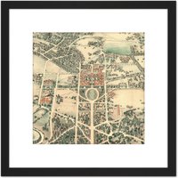 Artery8 Map Farmer 1934 Stanford University Birds Eye 8X8 Inch Square Wooden Framed Wall Art Print Picture with Mount in Black