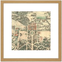 Artery8 Map Farmer 1934 Stanford University Birds Eye 8X8 Inch Square Wooden Framed Wall Art Print Picture with Mount in Light Oak