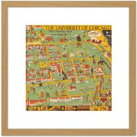 Artery8 Map Fisher 1932 University Chicago Alumnae 8X8 Inch Square Wooden Framed Wall Art Print Picture with Mount in Light Oak