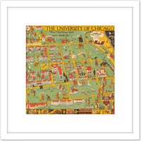 Artery8 Map Fisher 1932 University Chicago Alumnae 8X8 Inch Square Wooden Framed Wall Art Print Picture with Mount in White