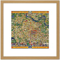 Artery8 Map Koessler 1926 University Michigan Pictorial 8X8 Inch Square Wooden Framed Wall Art Print Picture with Mount in Light Oak