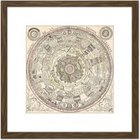 Artery8 Map Mariette 1696 Celestial Ptolemaic Chart 8X8 Inch Square Wooden Framed Wall Art Print Picture with Mount in Brown