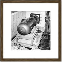 Artery8 USA Atomic Bomb Little Boy Before Hiroshima 1945 8X8 Inch Square Wooden Framed Wall Art Print Picture with Mount in Brown