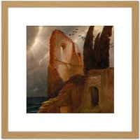 Artery8 Bocklin Ruin By The Sea Painting 8X8 Inch Square Wooden Framed Wall Art Print Picture with Mount in Light Oak