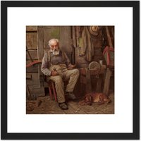 Artery8 Brown Boat Builder Painting 8X8 Inch Square Wooden Framed Wall Art Print Picture with Mount in Black