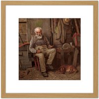 Artery8 Brown Boat Builder Painting 8X8 Inch Square Wooden Framed Wall Art Print Picture with Mount in Light Oak