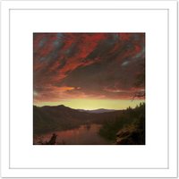 Artery8 Church Twilight In The Wilderness 8X8 Inch Square Wooden Framed Wall Art Print Picture with Mount in White