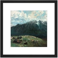 Artery8 Courbet View Of Alps Les Dents Du Midi 8X8 Inch Square Wooden Framed Wall Art Print Picture with Mount in Black
