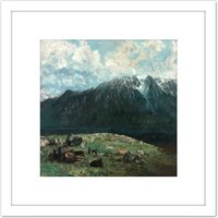 Artery8 Courbet View Of Alps Les Dents Du Midi 8X8 Inch Square Wooden Framed Wall Art Print Picture with Mount in White