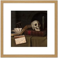 Artery8 Harnett Memento Mori To This Favour 8X8 Inch Square Wooden Framed Wall Art Print Picture with Mount in Light Oak