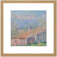 Artery8 Monet Gardeners House At Antibes 8X8 Inch Square Wooden Framed Wall Art Print Picture with Mount in Light Oak