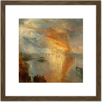 Artery8 Turner Burning Houses Lords Commons 1835 8X8 Inch Square Wooden Framed Wall Art Print Picture with Mount in Brown