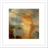 Artery8 Turner Burning Houses Lords Commons 1835 8X8 Inch Square Wooden Framed Wall Art Print Picture with Mount in White