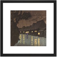 Artery8 Hasui Rain At Maekawa Sochu 8X8 Inch Square Wooden Framed Wall Art Print Picture with Mount in Black