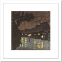 Artery8 Hasui Rain At Maekawa Sochu 8X8 Inch Square Wooden Framed Wall Art Print Picture with Mount in White