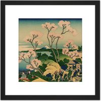 Artery8 Hokusai 36 Views Fuji Goten Yama Hill Shinagawa 8X8 Inch Square Wooden Framed Wall Art Print Picture with Mount in Black