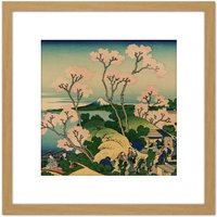 Artery8 Hokusai 36 Views Fuji Goten Yama Hill Shinagawa 8X8 Inch Square Wooden Framed Wall Art Print Picture with Mount in Light Oak