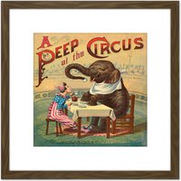 Artery8 McLoughlin Book Cover Circus 1887 Elephant Clown 8X8 Inch Square Wooden Framed Wall Art Print Picture with Mount in Brown